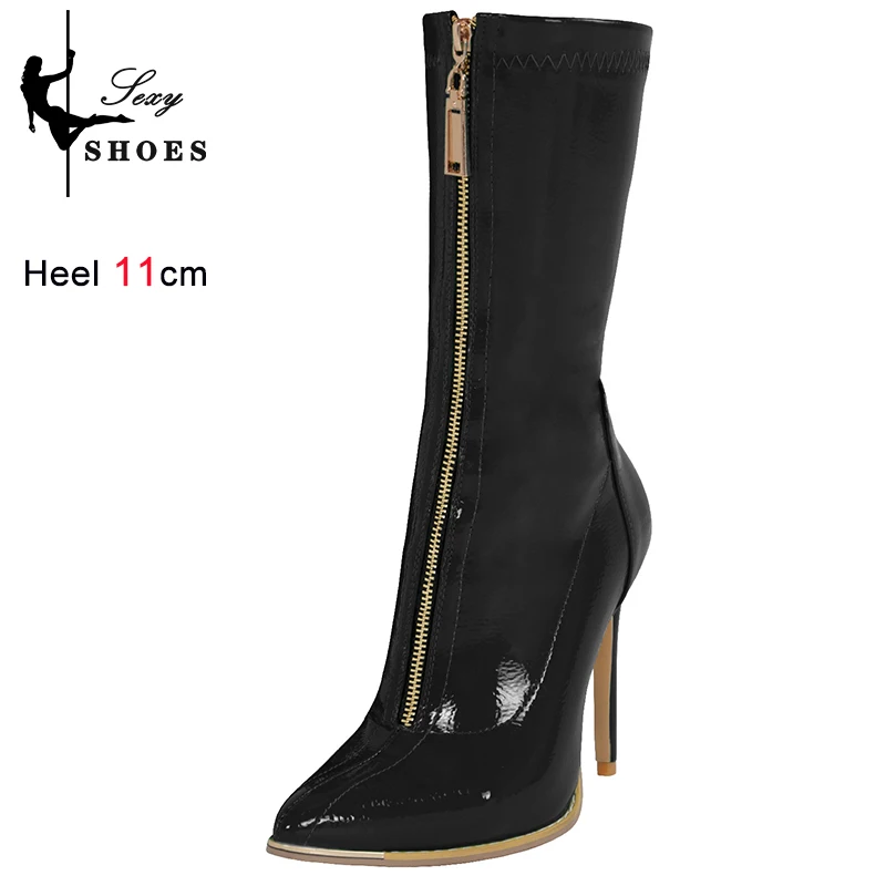 Women's High-heeled Ankle Boots Pointed Front Zipper Thin High Heel Comfortable Female Dress Shoes Sexy Stripper Shoes Botas