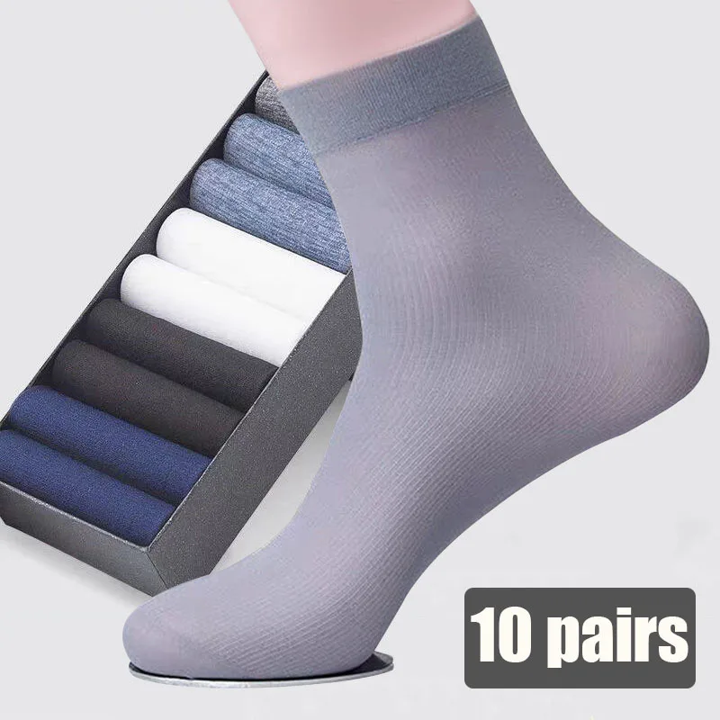 10 Pairs/Lot Bamboo Fiber Men Socks Ultra-thin Breathable Summer Spring Sports Socks Long Business Casual Man Sock High Quality