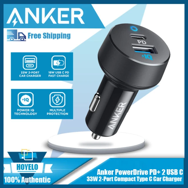 Anker Car Charger fast charger Mini 24W 4.8A Metal Dual USB PowerDrive 2  Alloy Flush Fit Car Adapter with Blue LED for iPhone 12