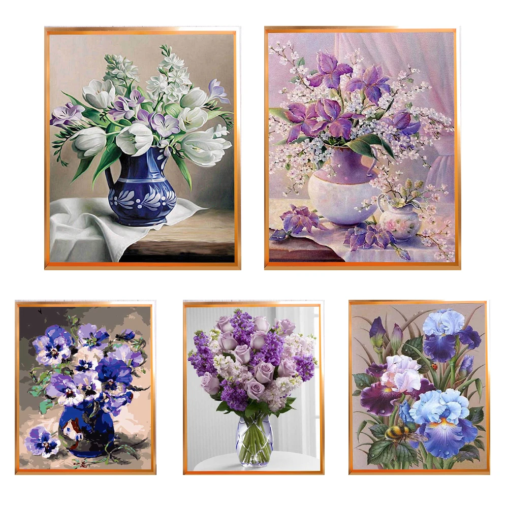 

Meian Landscape Flowers Cross Stitch Kits Lavender Phalaenopsis Painting Embroidery Set 11/14CT Creative Arts Bedroom Decoration