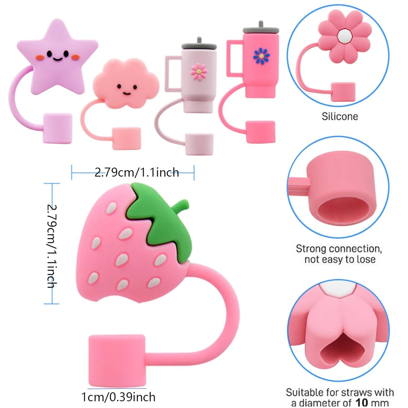 6-Pack Reusable Cute Straw Cover Caps - Dust-Proof Tumbler Accessories