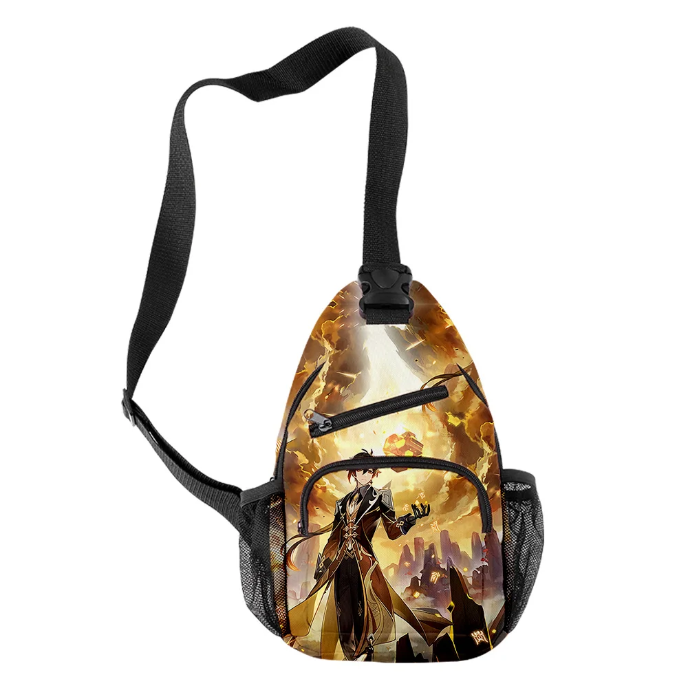 Youthful Genshin Impact ZhongLi Boys/Girls 3D Print Chest Bags Oxford Waterproof Sports Crossbody Travel Bag Shoulder Bags