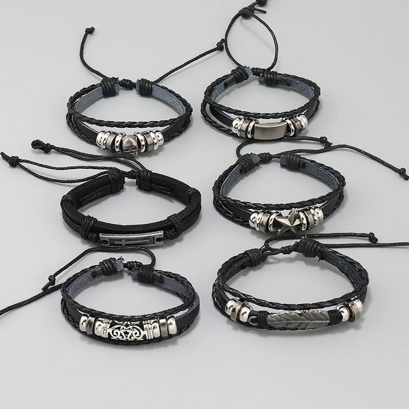 6-Piece Personalized Multi-Layered Fashion Leather Bracelet Set