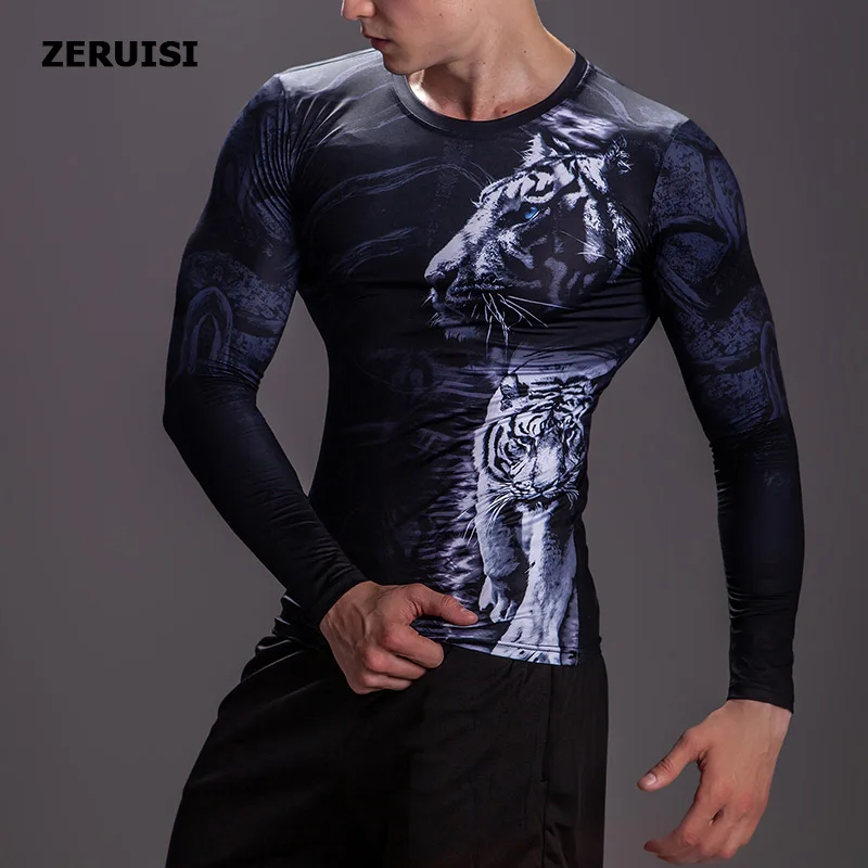Fitness-Kompressionsanzug für Herren, Tiermuster-Design, Fitness-T-Shirt für sportliche Aktivitäten