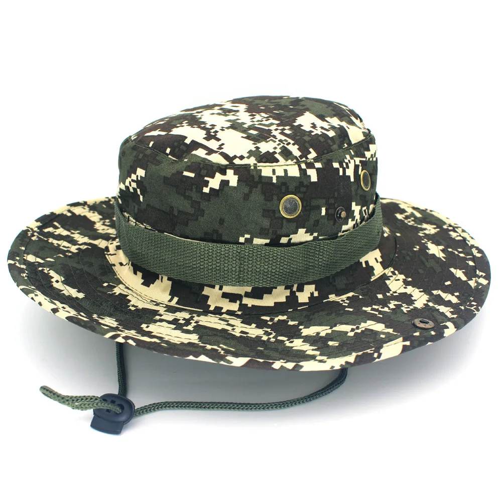  - Camouflage Bonnie Hats Men Tactical Army Bucket Hats Military Panama Summer Bucket Caps Hunting Hiking Outdoor Camo Sun Protect