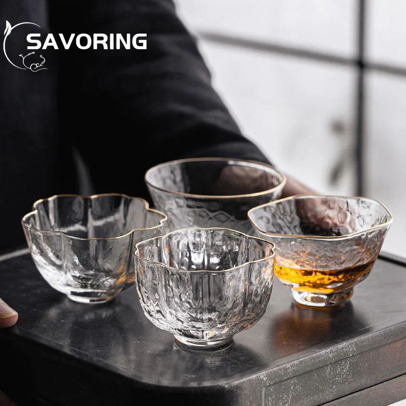 JapanesestyleCrystalGlassTeaCupHouseholdGoldpaintedTeacups