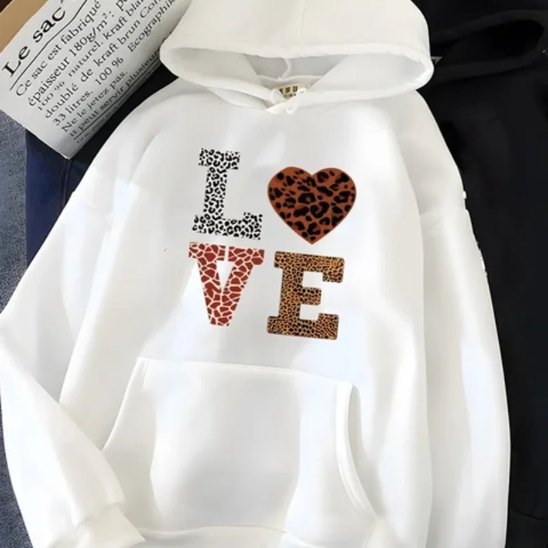 Fashion Love Letter Printed Sweatshirt for Women New Spring Autumn Casual Loose Warm Female Hoodies Fleece Ladies Clothes