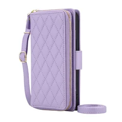 Crossbody Wallet Case with RFID Blocking and Zipper Purse - Card Holder Flip Cover - Galaxy S25 Ultra (Purple)