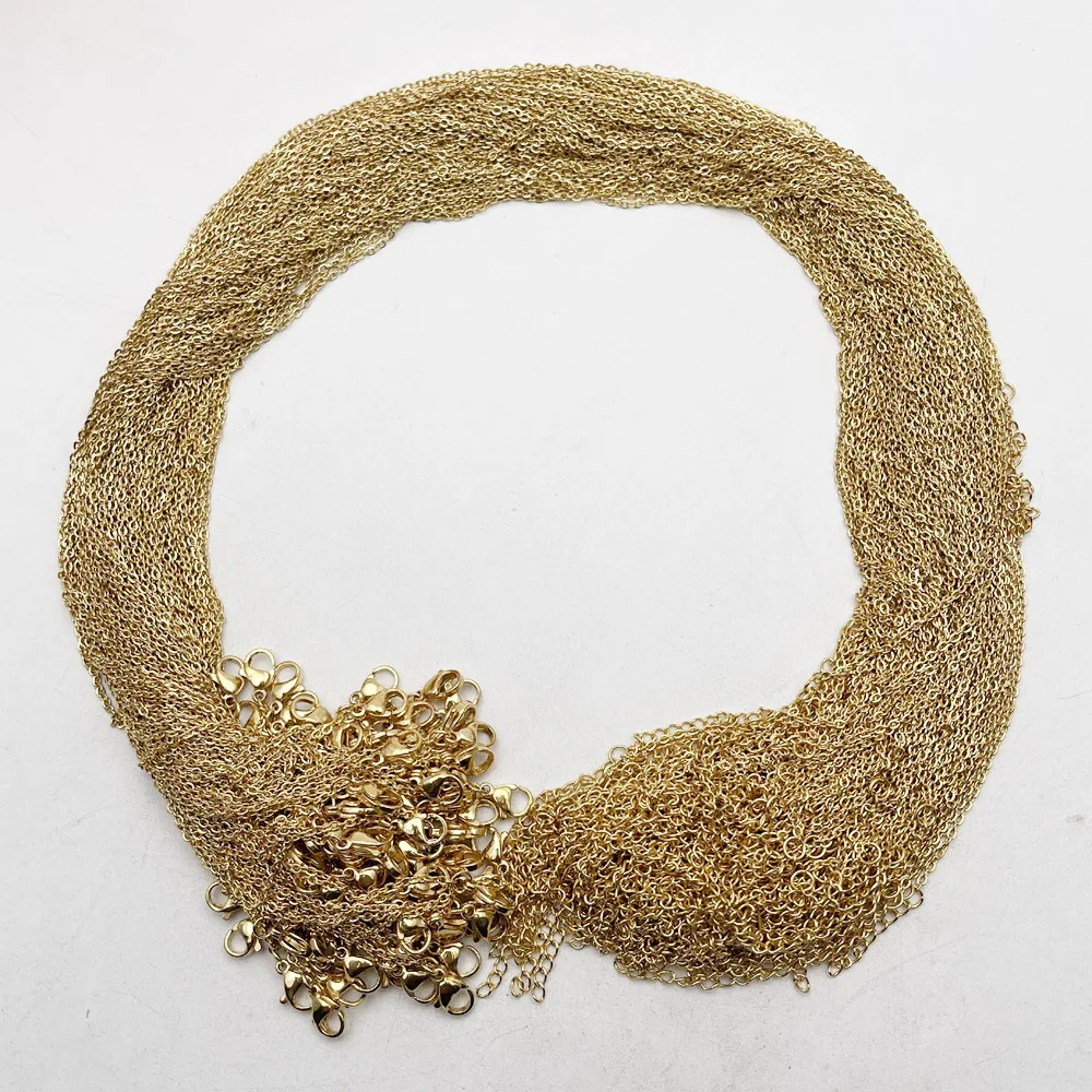 fashion high quality 1.8MM 45+5cm jewelry gold color metal cords chain necklace lanyard pendant clasp lobster clasp 100pc