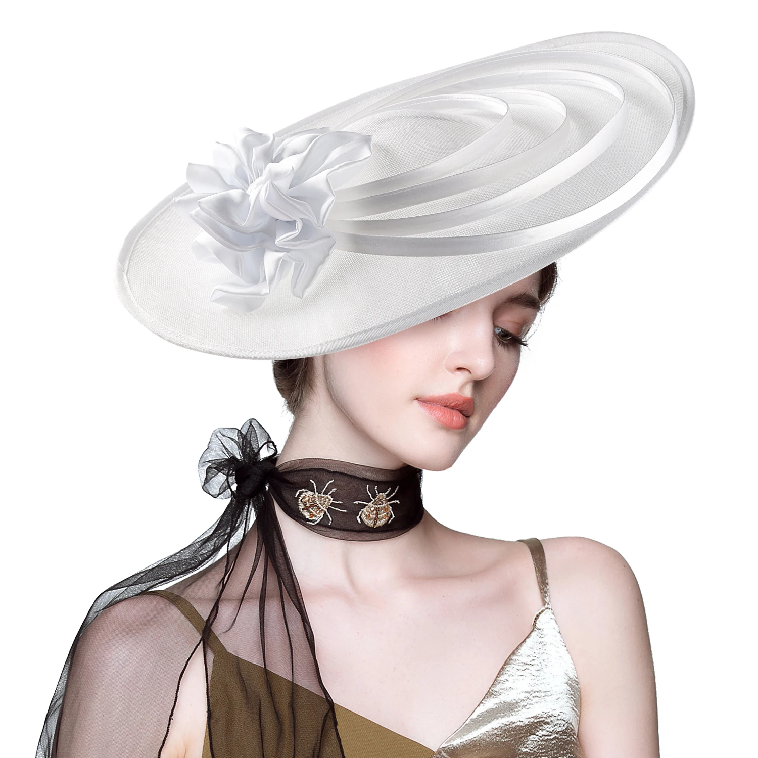 Red Large Flower Fascinator White Sinamay Church Hat Kentucky Derby Hat Wedding Luxury Headband Cocktail Tea Party for Women fashion hat