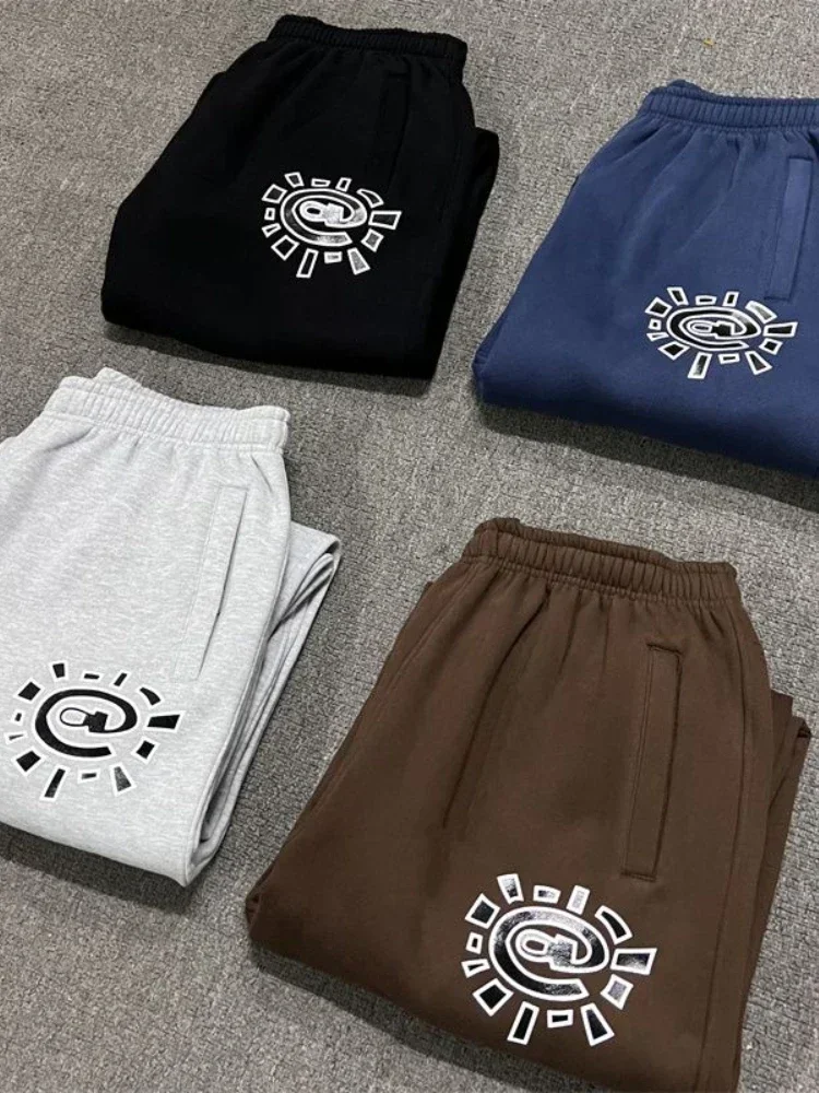 HOUZHOU Vintage Graphic Fleece Sweatpants Women Casual Classic Gray Black Wide Leg Warm Trouser Thick Jogger Hip Hop Winter 2024 6