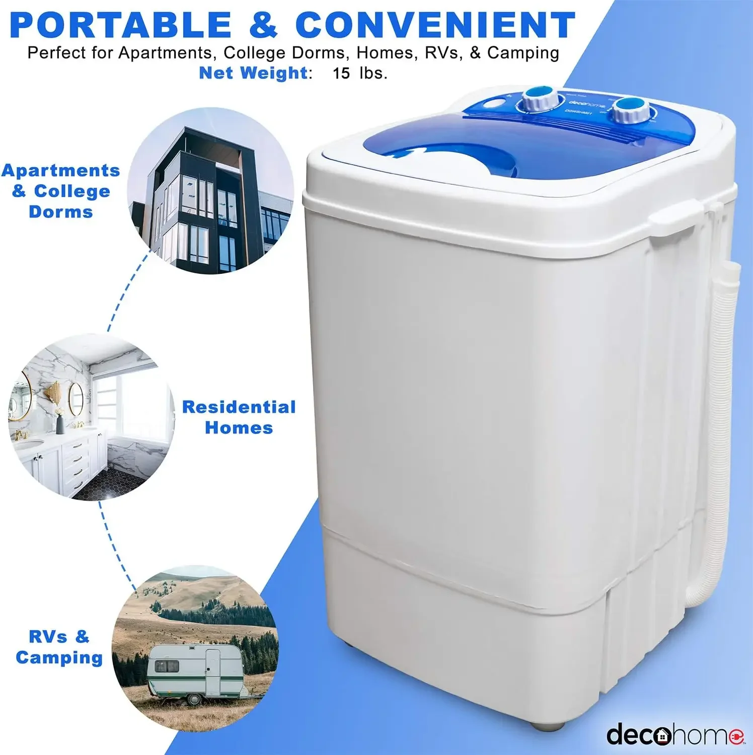 Home Portable Washing Machine for Apartments, Dorms, and Tiny Homes with 8.8 lb Capacity, 250W Power, Wash and Low Agitatio 2
