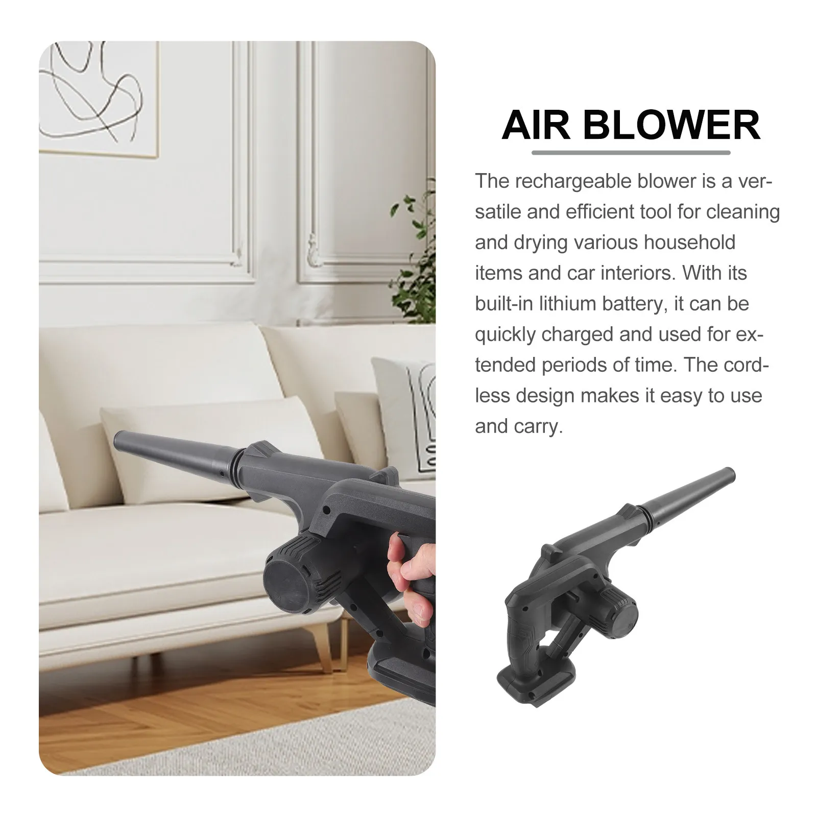 충전식 무선 에어 블로워, 인체공학적 그립 내장, 가정, 자동차, 잔디밭 청소를 위한 조절 가능한 풍속