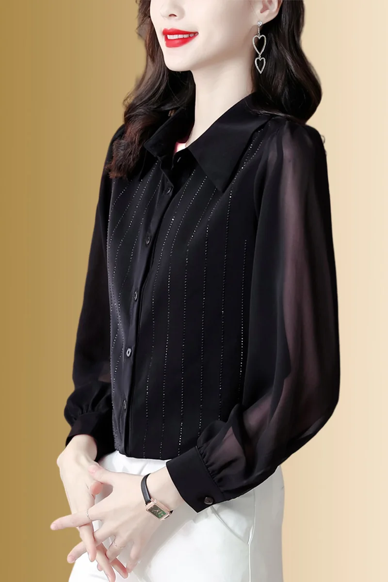 blusa negra de seda mujer