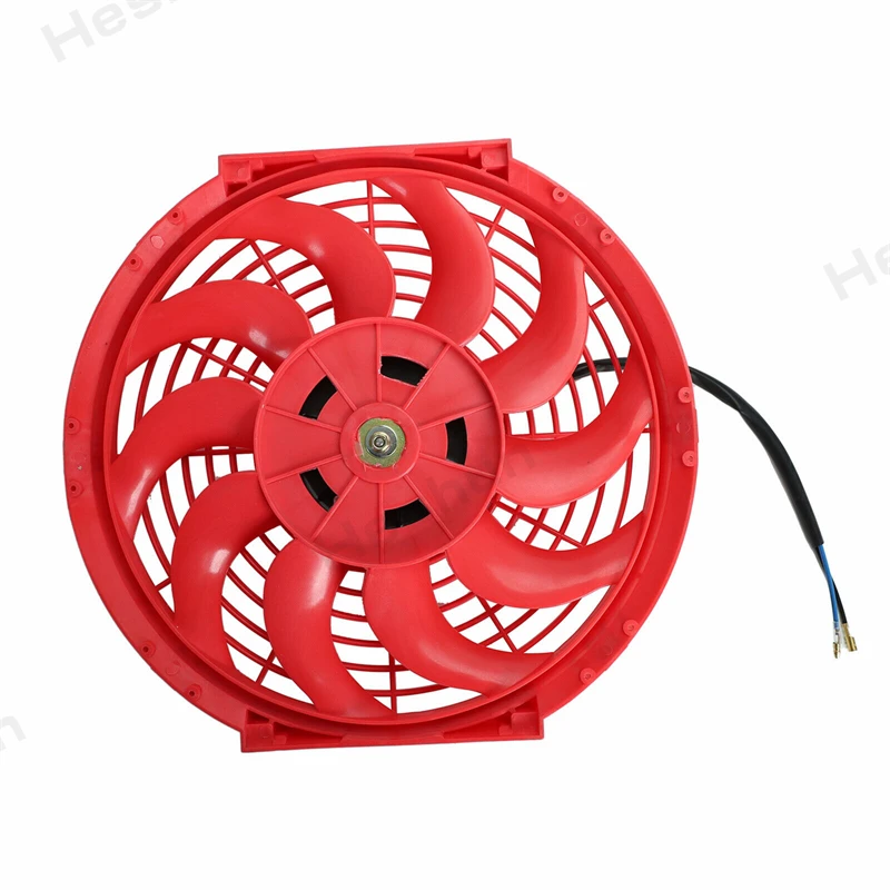 2 Pieces 2x12" Inch Universal Slim Fan Push Pull Electric Radiator Cooling Fans 12V 80W Mount Kit 2000 RPM Red High Performance