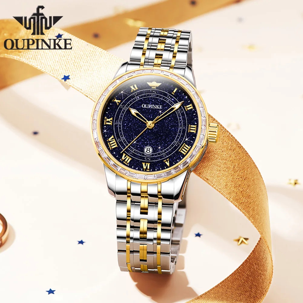 OUPINKE Original Automatic Mechanical Women's Watch Starry sky Diamond Luminous Waterproof Luxury Brand Ladies's Wristwatches