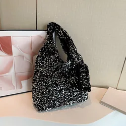 Trendy Sequin Tote Bag - Luxury Designer Handbag (Silver)