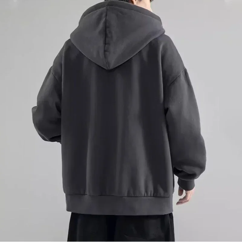 2023 Base Solid Color Cardigan Sweatshirt Men's Fashion Loose Large Size Men's Hooded Sweatshirt Jacket 5XL Warm Hoodies