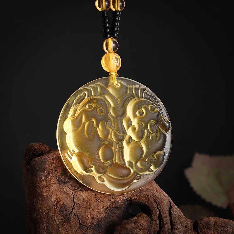 

Retro Classic Imitation Citrine Frosted Pixiu Pendant Necklace Men and Women Couple Jewelry Gift