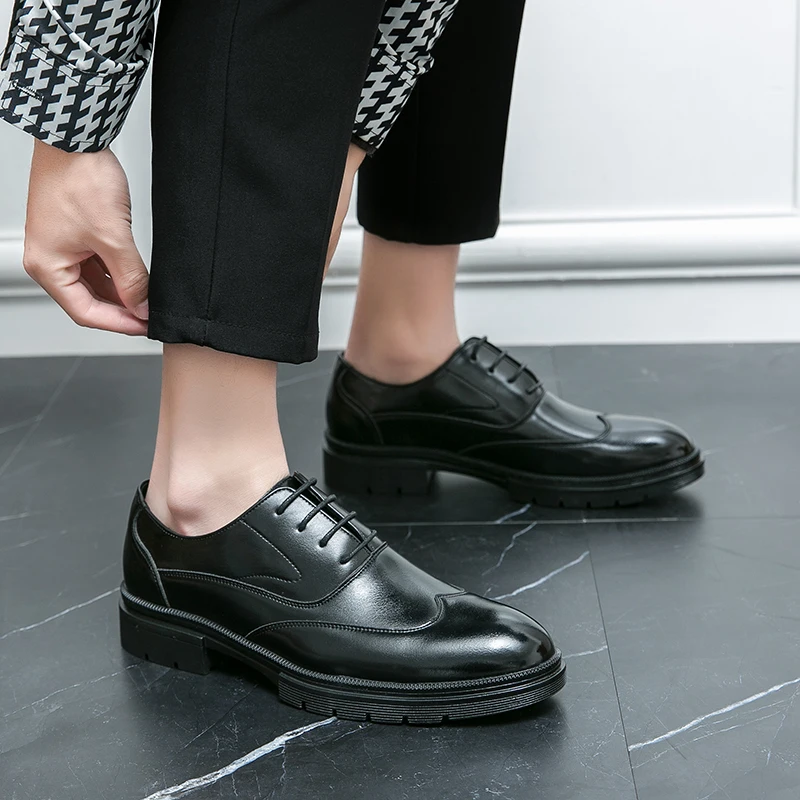 Men Business Derby Leather Shoes With Pointed Tip Thick Sole Durable And Non Slip PU Black Brown Sizes 38-46 Men Shoes