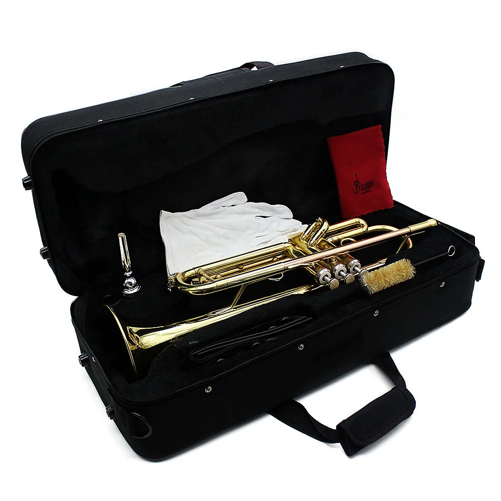 Professional Bb B Flat Trumpet Brass Material Musical Trompeta Wind Instrument With Mouthpiece Gloves Cleaning Cloth Strap Case