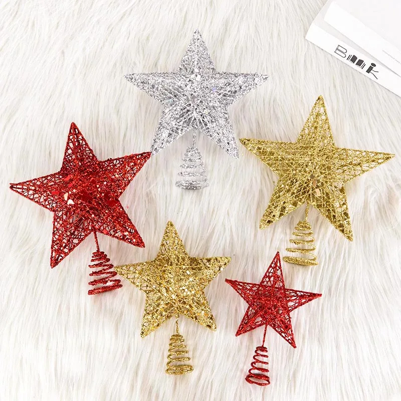1pc Christmas Tree Top Star Hollowed-Out Christmas Tree Top Sparkle Star Glitter Topper Xmas Party Decorations christmas tree decoration,christmas star decoration