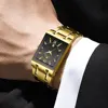 Men Business Watch Simple Design Luxury Fashion Rectangular Black Gold Stainless Steel Calendar Waterproof Quartz Men's Watches 3