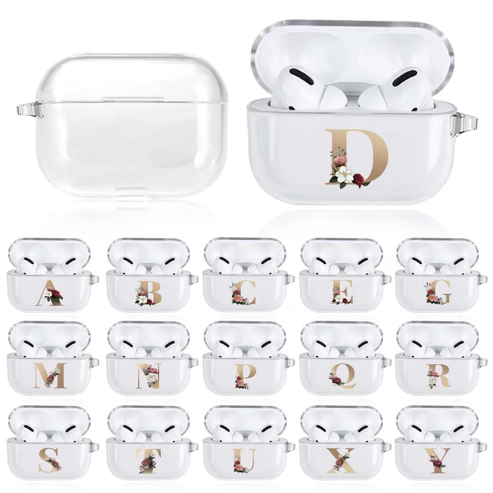 

Cute Floral Gold Initial Alphabet Letter Case For AirPods 3 crystal Silicone Wireless Bluetooth Earphone Box Cover for AirPods 3