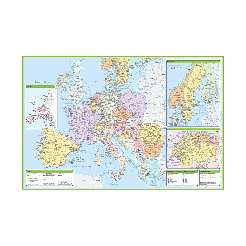 The Europe Political Map with Traffic Route 84*59cm Canvas Painting Wall Art Poster Home Decor School Classroom Supplies
