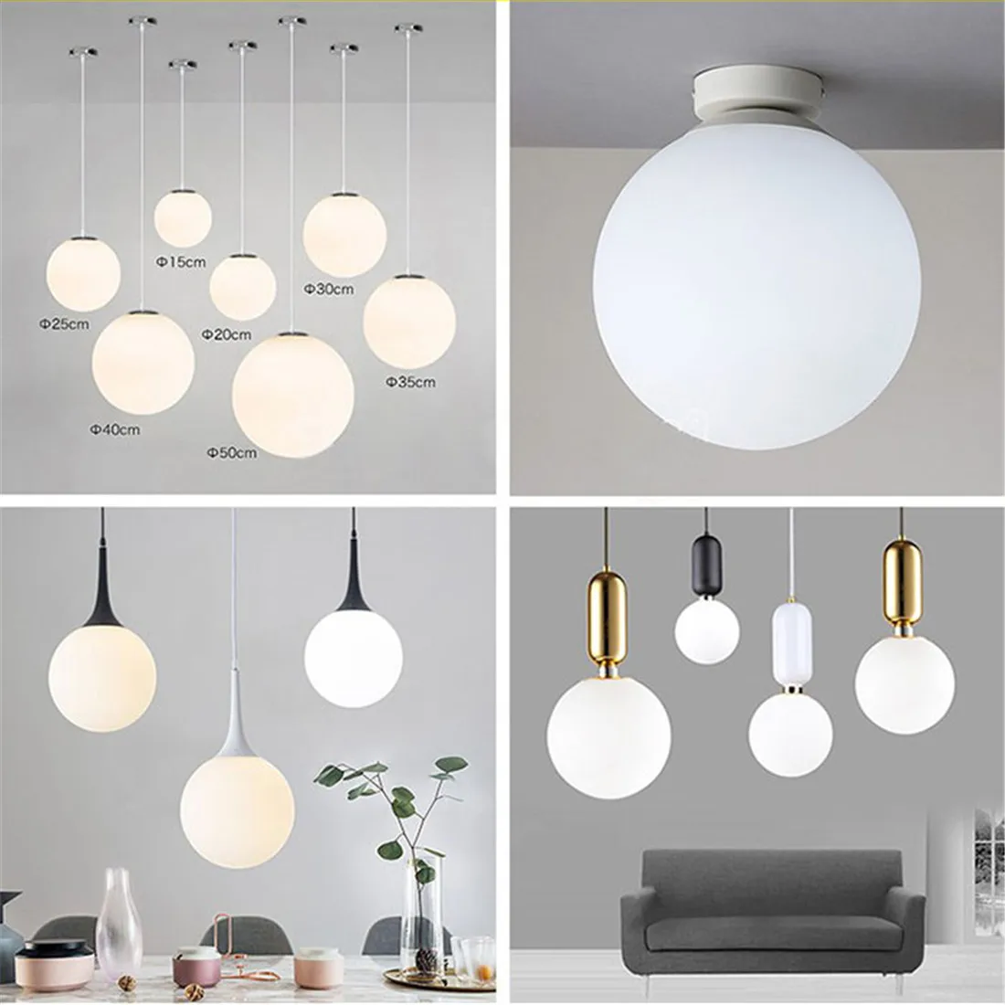 한쪽 개방 유리 갓 교체 D6cm D8cm D10cm D12cm D13cm D15cm D18cm D20cm D25cm 무광택 흰색 글로브 라이트 커버