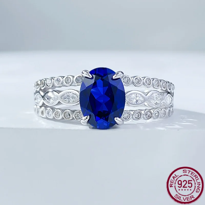 

Кольцо из серебра пробы с инкрустированным цирконием 6*8 мм, из синей стали, высокого класса, простая мода, Универсальное кольцо, ювелирные изделия для женщин