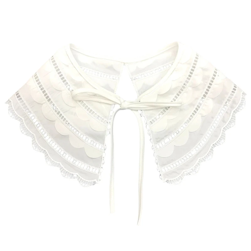 Media camisa desmontable, cuello falso, bordado, cuello con volantes, chal, Mini capa con cordones, collar cinta, capa H9ED