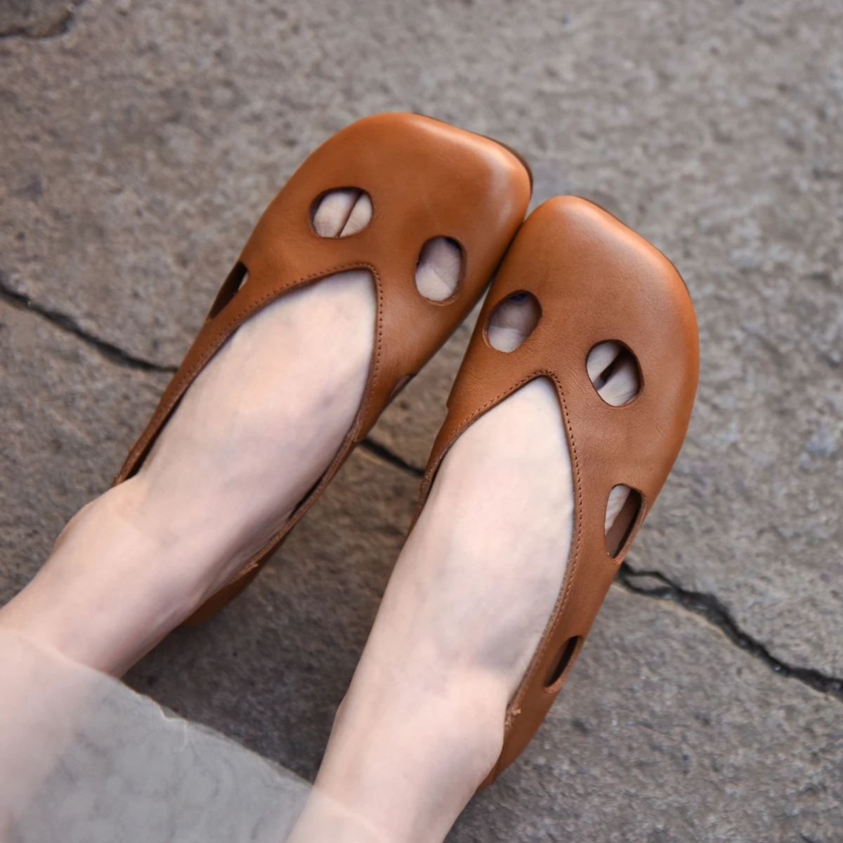 

Artmu Genuine Leather Loafers Shoes For Women Hollow Out Slip On Flats Comfort Luxury Soft Soles Elegant Casual Shoes For Ladies
