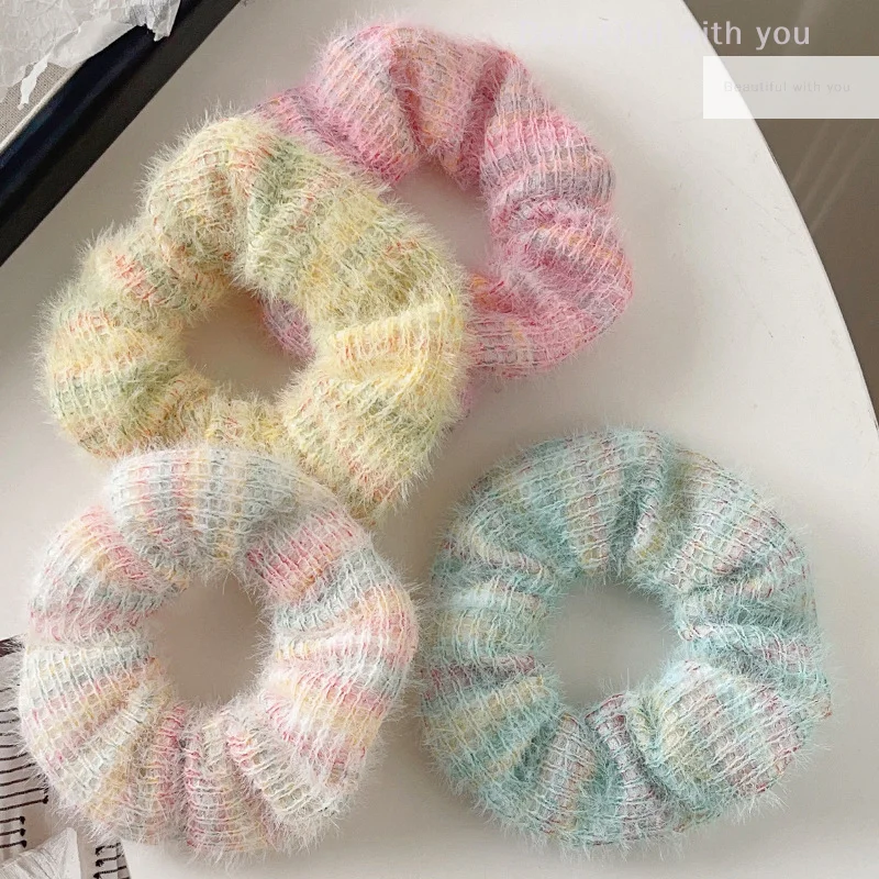 

Winter Warm Hair Scrunchies For Women Girls Cute Mohair Knitted Gradient Elastic Hair Band Rubber Rope Hair Loop Hair Decoration