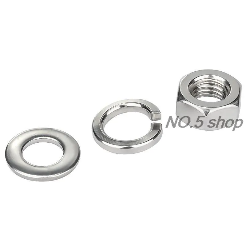 20 Sets M1.5/2/2.5/3/4/5 304 Stainless Steel Hex Nut Flat Washer Spring Washer Combination