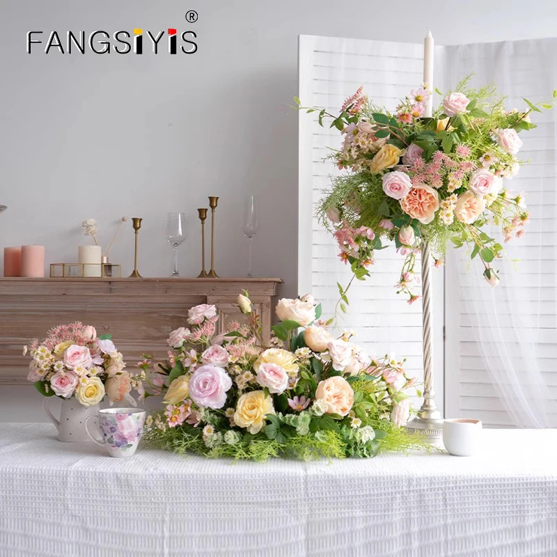 

Light Pink Artificial Flower Arrangement Wedding Props Backdrop Decor Arch Floral Row Table Flower Party Window Display Props