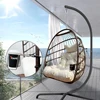 Swing Egg Chair with Stand Indoor Outdoor Wicker Rattan Patio Basket Hanging Chair with C Type bracket with cushion and pillow 1