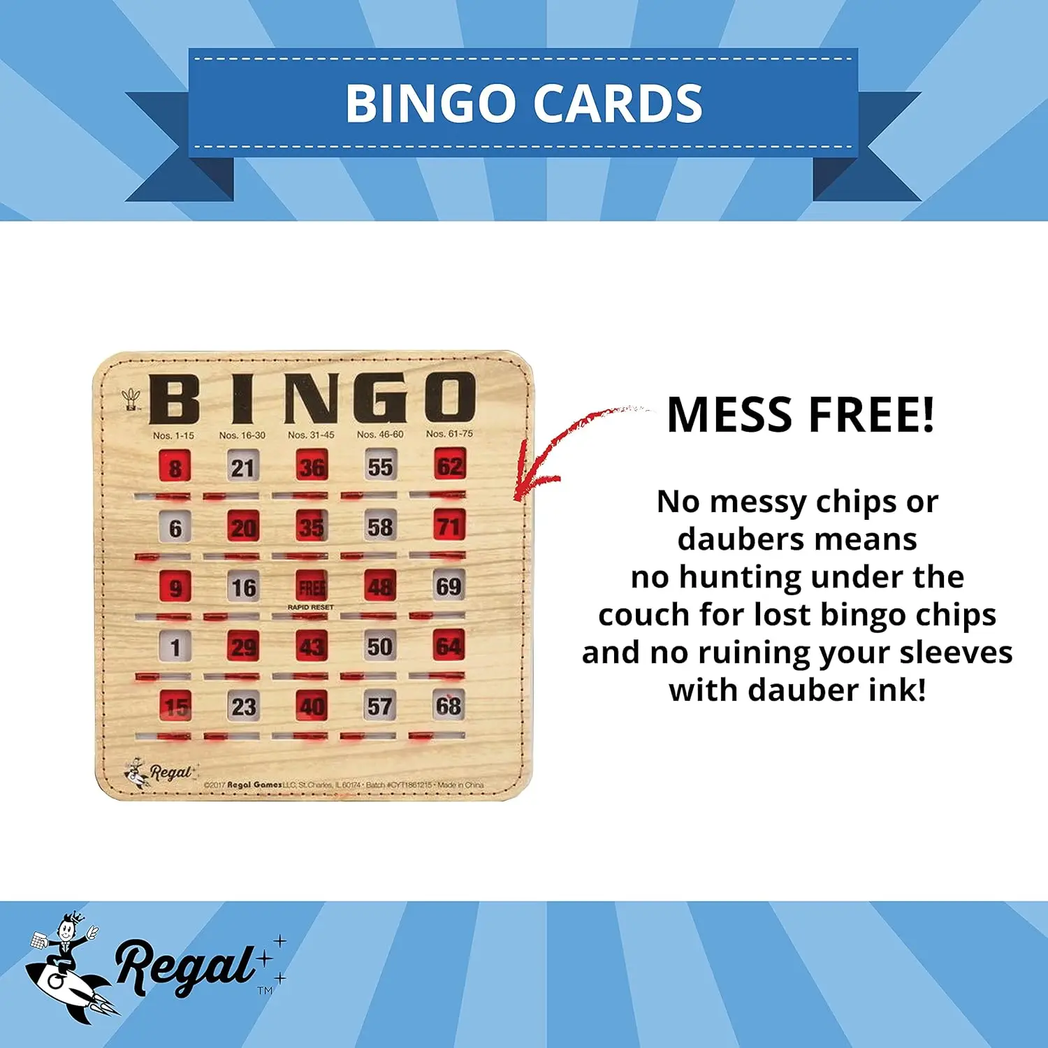 Bingo Bingo Cards with Sliding Windows-Extra Thick Stitched Cardstock-Woodgrain Reusable & Large Cards Ideal for Fam