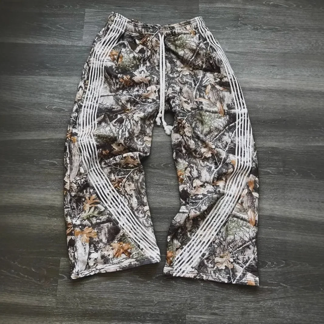 2025 Haruku Camouflage Wide Elastic Waist Straight Leg Pants Hip Hop Style Casual Loose Fit Men's Fashion_viptrois.com