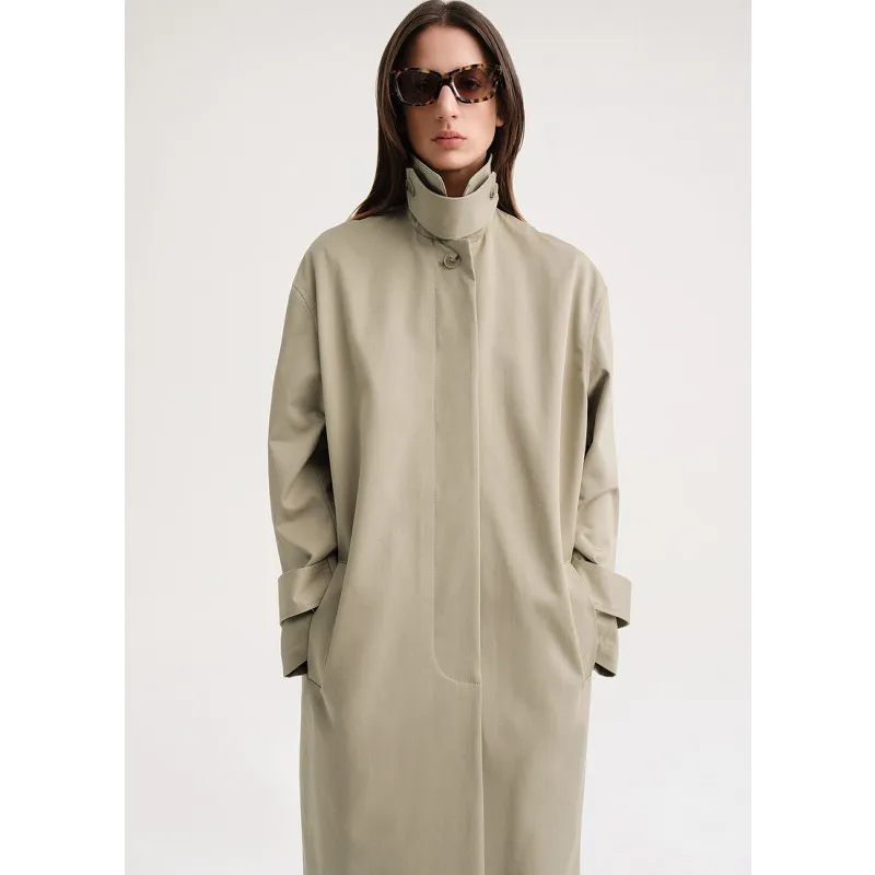 

2024 New Winter Autumn Women Long Coat Cotton Trench Solid Color Stand Collar High Quality Brand Designer Fashion X-Long