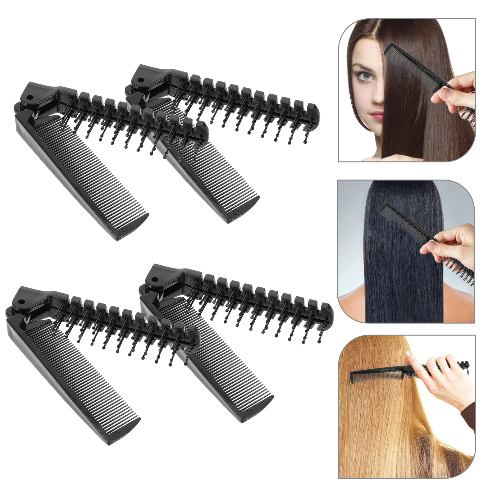 4pcs Foldable Hair Comb Portable Plastic Comb for Home Travel Outdoor (Black)
