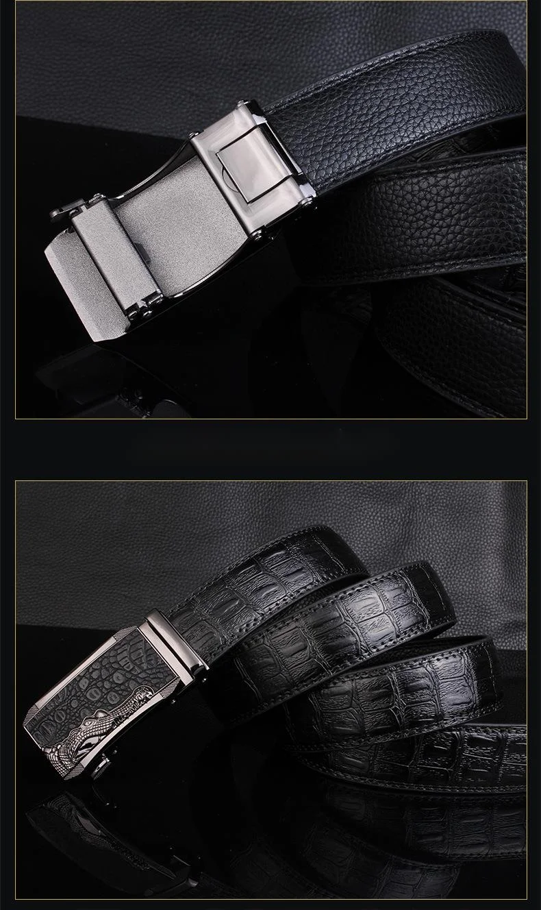 Automatic Buckle Crocodile Pattern Leather Belt For Men_voghion.com
