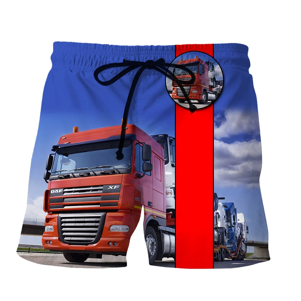 SONSPEE Street Heavy Truck Harajuku Summer 3D Print Shorts Plus Size Punk Retro Clothing Men Women Sports Car Short Pants