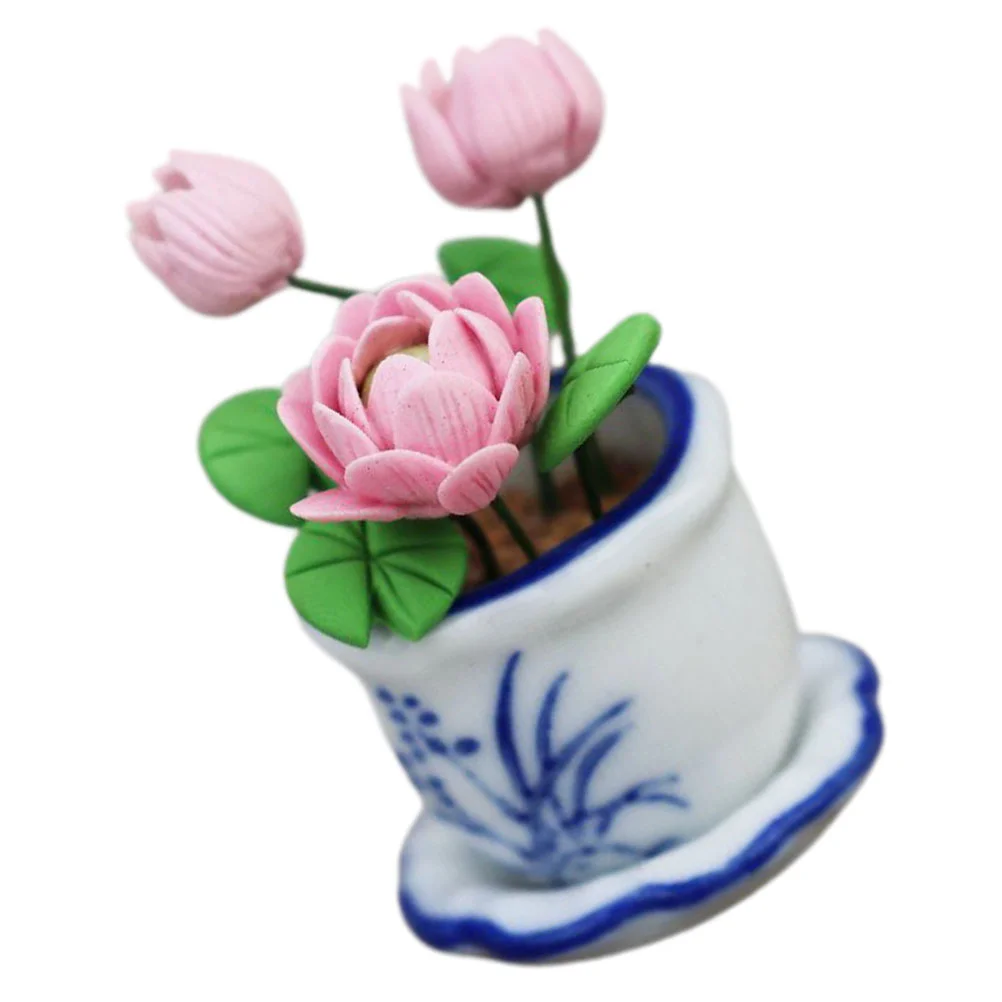 

Micro Landscape Lotus Potted Plant Mini House Accessories Miniature Plants Artificial Decor Garden Bonsai Tiny Resin