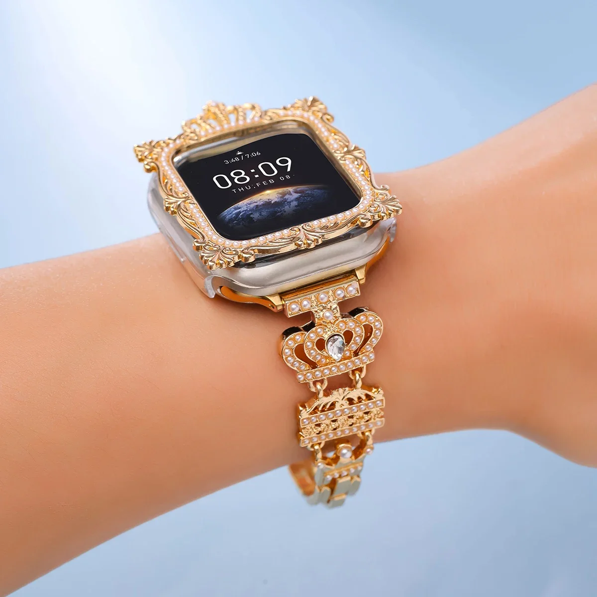 Elegant Diamond-Embellished Metal Watch Strap with Fun Case Design