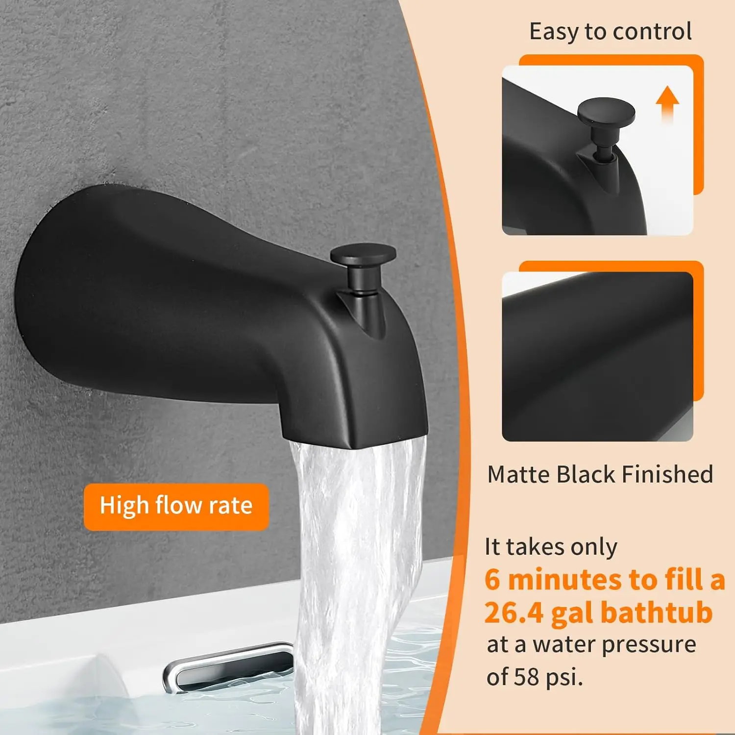 Tub Shower Faucet Set Valve Included with 6-Inch Rain Shower Head and Tub Spout Single-Handle Tub and Shower Trim Kit Matte 6