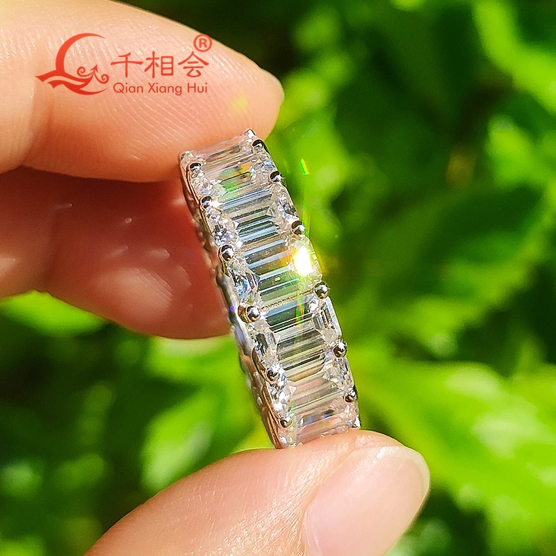 4*6mm emerald cut D white moissanite full eternity band 925 Sterling Silver Ring Jewelry Rings Engagement Ladies men gift round travel jewelry box women ladies pu jewelry storage organizer necklace earrings rings display mini gift box