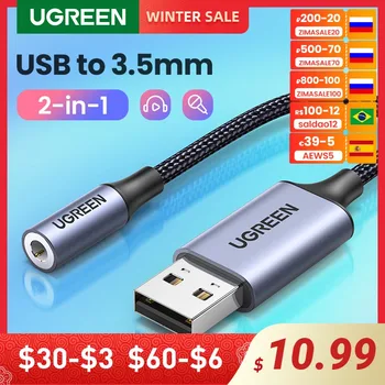 UGREEN-tarjeta de sonido externa de 3,5mm, adaptador USB a auriculares, interfaz de Audio para PC, ordenador, PS4, auriculares, tarjeta de sonido USB 1