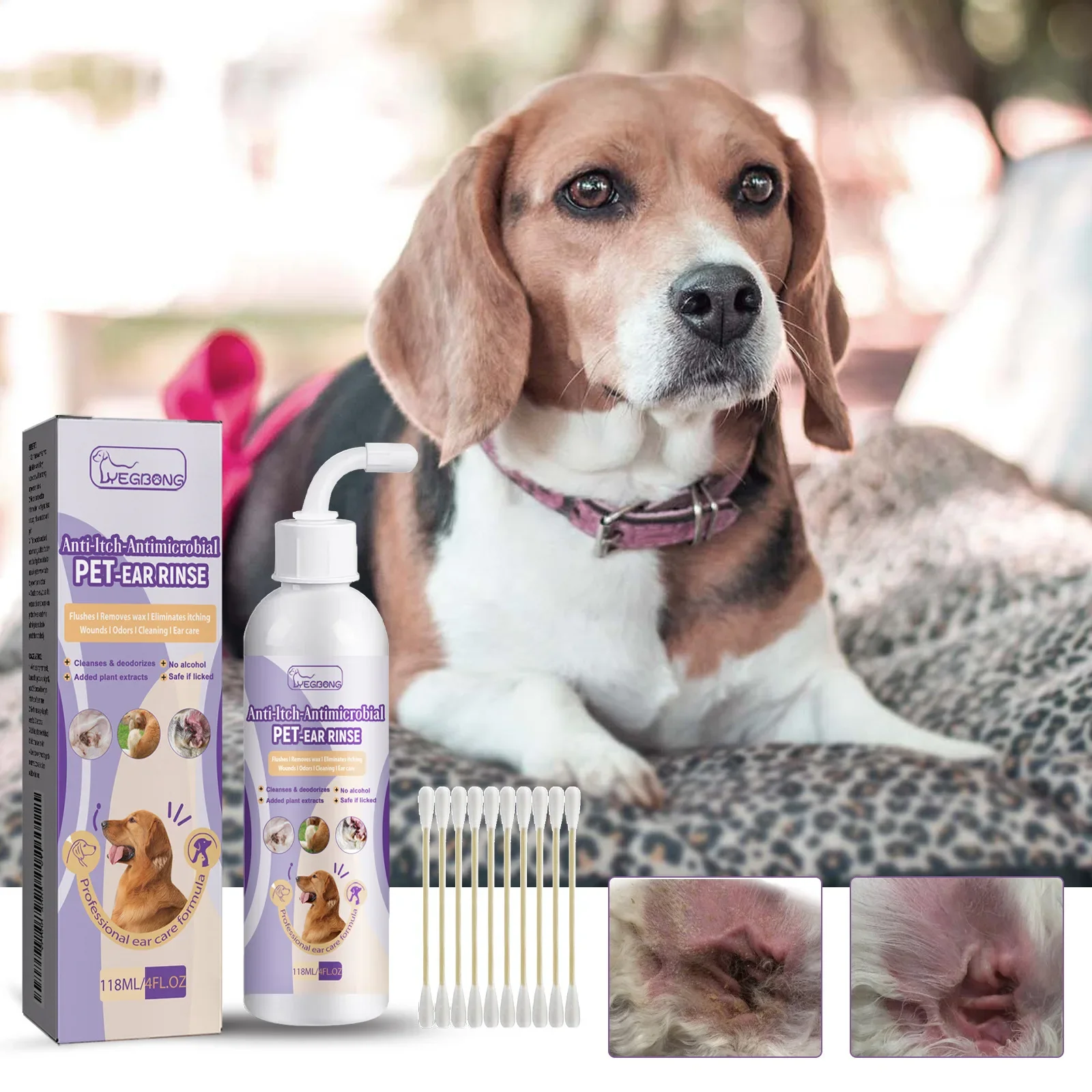Pet Ear Cleaning Liquid, Cats and Dogs Relieve Ear Canal Odor and Clean Earwax