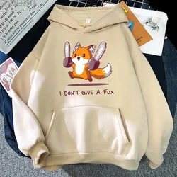 Hip Hop I Don't Give A Fox Cute Animal Kawaii Hoodie Mens Loose Fleece Pullover Hoodies Streetwear Cartoon Women Men Sweatshirts